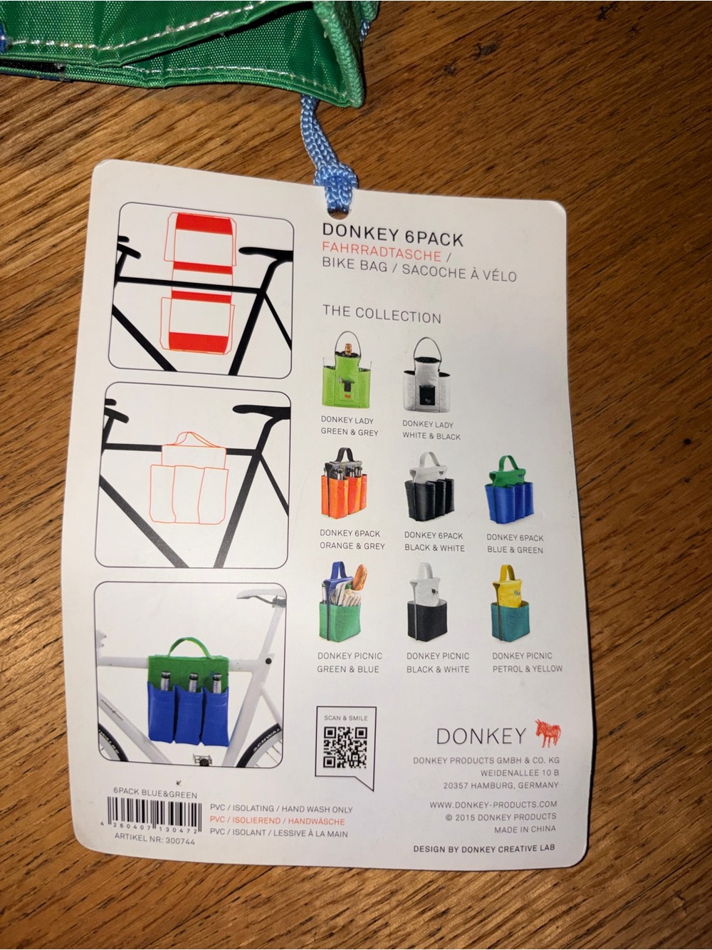 Donkey 6-Pack Bike Bag in Green and Blue